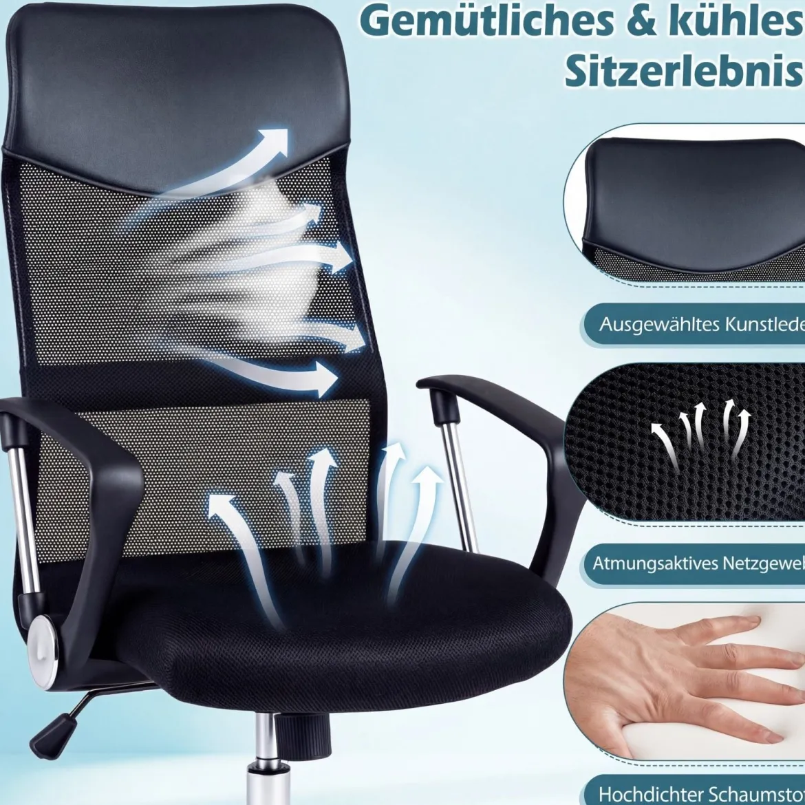 Ergonomischer Bürostuhl mit Wippfunktion Höhenverstellbarer Schreibtischstuhl Gaming Stuhl