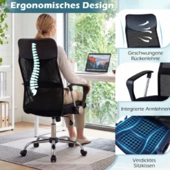 Ergonomischer Bürostuhl mit Wippfunktion Höhenverstellbarer Schreibtischstuhl Gaming Stuhl