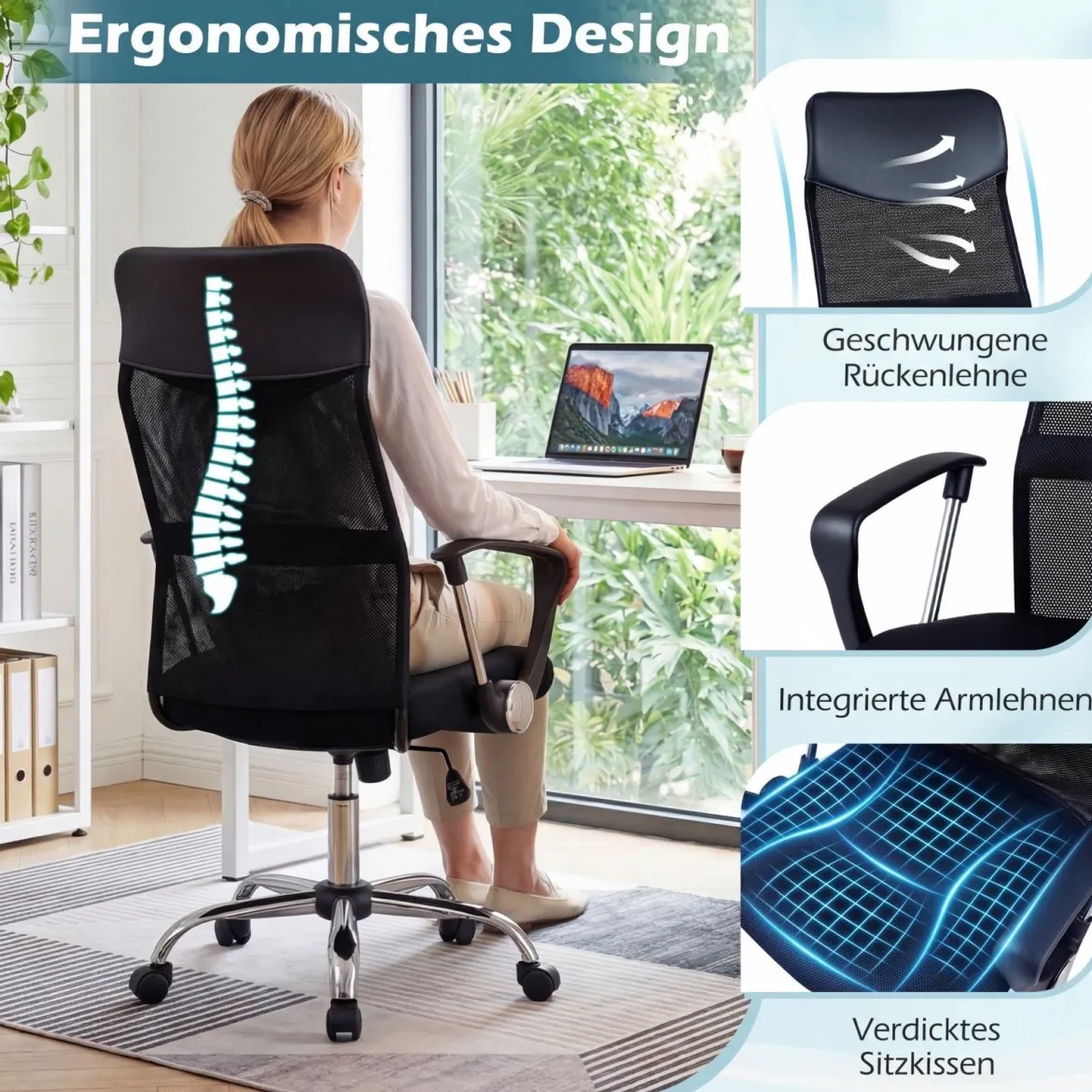 Ergonomischer Bürostuhl mit Wippfunktion Höhenverstellbarer Schreibtischstuhl Gaming Stuhl
