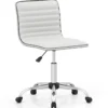 Ergonomischer Bürostuhl ohne Armlehne Gepolsterter Drehstuhl Schreibtischstuhl mit Rollen Weiß
