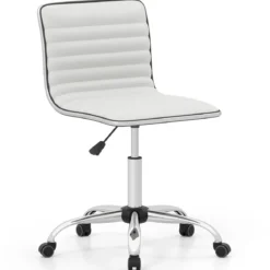 Ergonomischer Bürostuhl ohne Armlehne Gepolsterter Drehstuhl Schreibtischstuhl mit Rollen Weiß