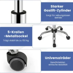 Ergonomischer Bürostuhl ohne Armlehne Gepolsterter Drehstuhl Schreibtischstuhl mit Rollen Weiß
