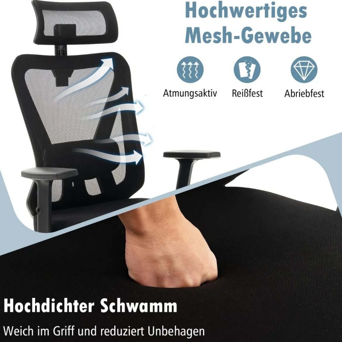 Ergonomischer Bürostuhl Schreibtischstuhl mit Verstellbarer Lordosenstütze 69 x 63 x 110–119 cm Schwarz