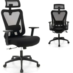 Ergonomischer Bürostuhl Schreibtischstuhl mit Verstellbarer Lordosenstütze 69 x 63 x 110–119 cm Schwarz