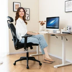Ergonomischer Bürostuhl Schreibtischstuhl mit Verstellbarer Lordosenstütze 69 x 63 x 110–119 cm Schwarz