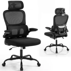 Ergonomischer Bürostuhl Schreibtischstuhl mit Lendenstütze Verstellbare Kopfstütze Schwarz