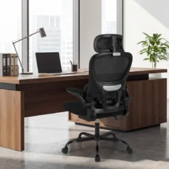 Ergonomischer Bürostuhl Schreibtischstuhl mit Lendenstütze Verstellbare Kopfstütze Schwarz