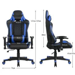 Ergonomischer Gaming Stuhl mit Hoher Rückenlehne & Kopfstütze & Lendenwirbelstütze Blau
