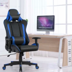 Ergonomischer Gaming Stuhl mit Hoher Rückenlehne & Kopfstütze & Lendenwirbelstütze Blau