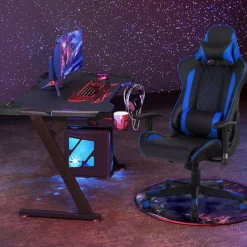 Ergonomischer Gaming Stuhl mit Hoher Rückenlehne & Kopfstütze & Lendenwirbelstütze Blau