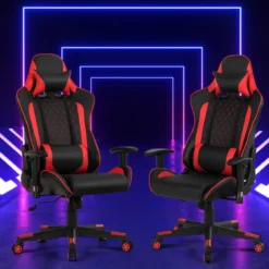 Ergonomischer Gaming Stuhl mit Hoher Rückenlehne & Kopfstütze & Lendenwirbelstütze Rot