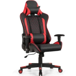 Ergonomischer Gaming Stuhl mit Hoher Rückenlehne & Kopfstütze & Lendenwirbelstütze Rot