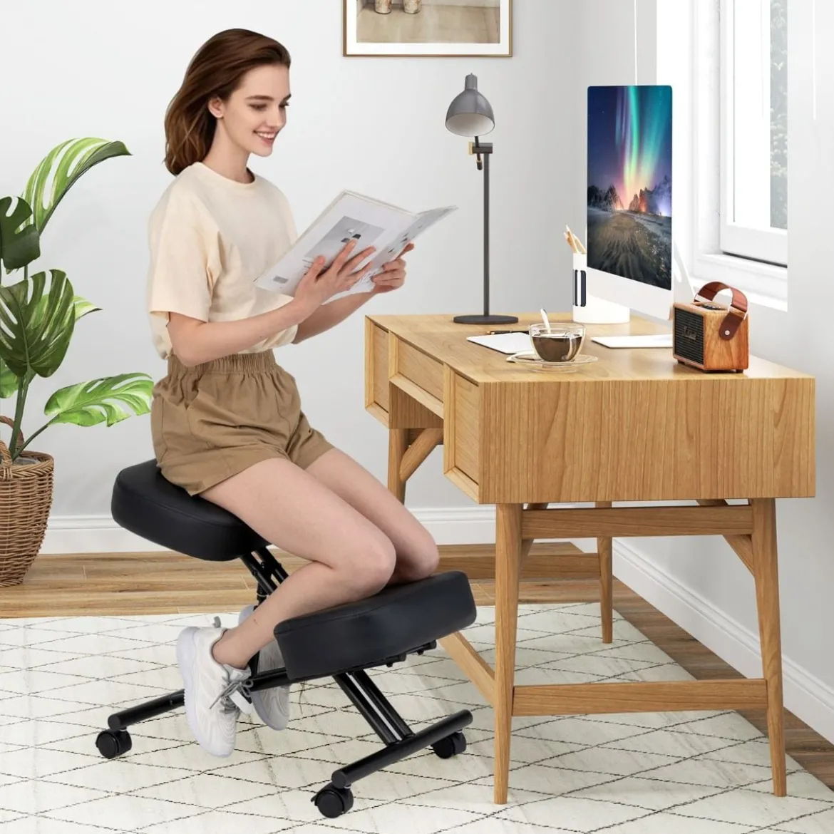 Ergonomischer Kniehocker mit Schrägem Sitz zur Schmerzlinderung Orthopädischer Bürostuhl