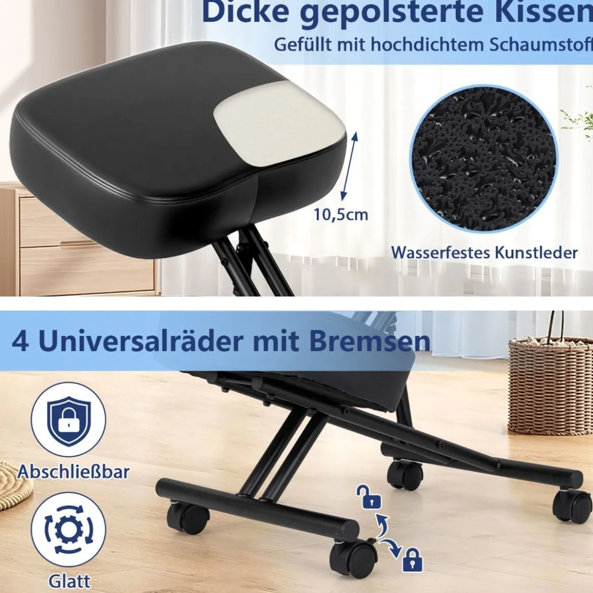 Ergonomischer Kniehocker mit Schrägem Sitz zur Schmerzlinderung Orthopädischer Bürostuhl