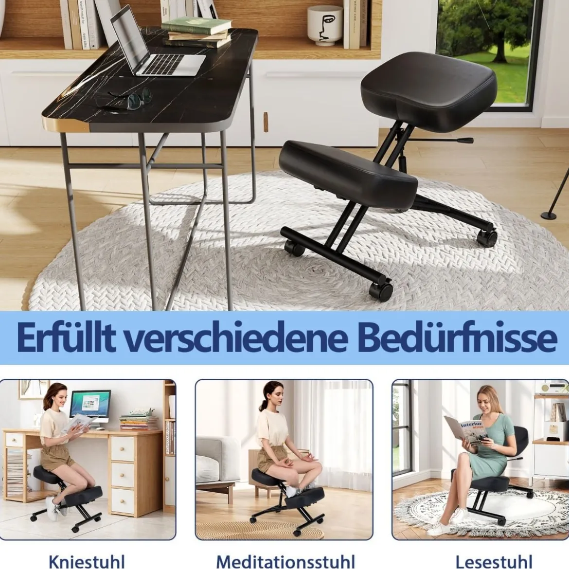 Ergonomischer Kniehocker mit Schrägem Sitz zur Schmerzlinderung Orthopädischer Bürostuhl