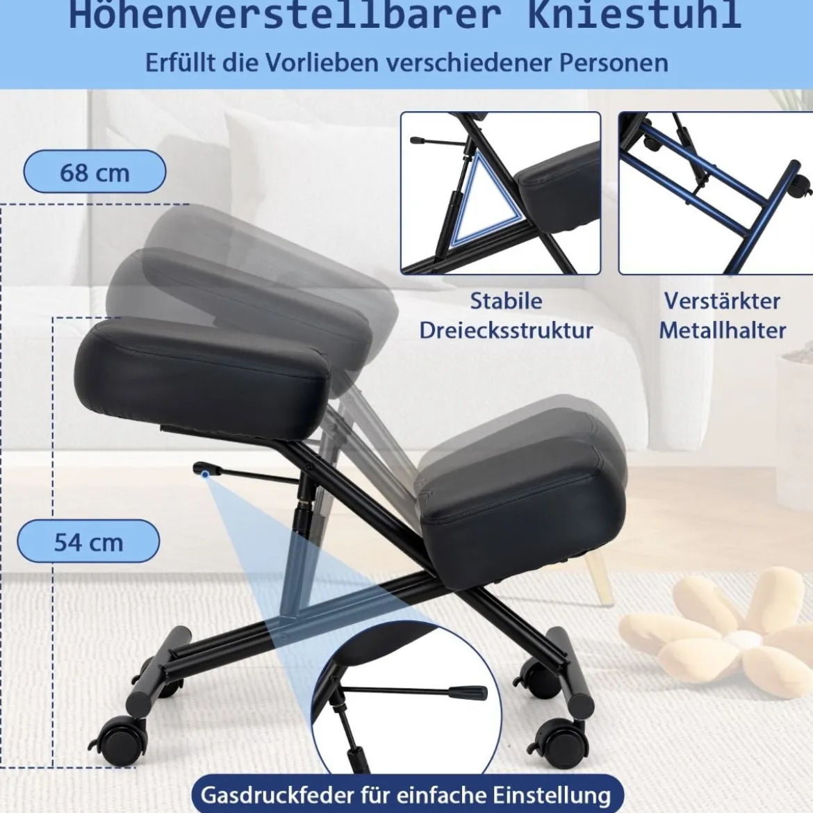 Ergonomischer Kniehocker mit Schrägem Sitz zur Schmerzlinderung Orthopädischer Bürostuhl