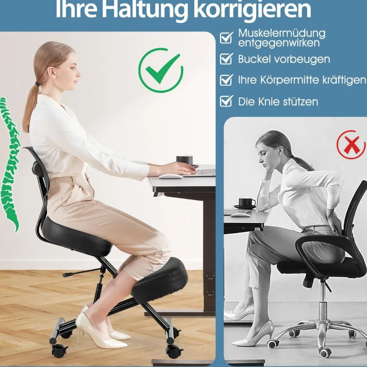Ergonomischer Kniestuhl mit Schrägem Sitz zur Schmerzlinderung Orthopädischer Bürostuhl