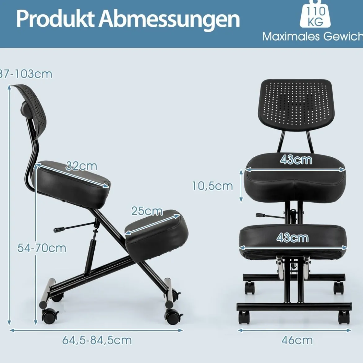 Ergonomischer Kniestuhl mit Schrägem Sitz zur Schmerzlinderung Orthopädischer Bürostuhl