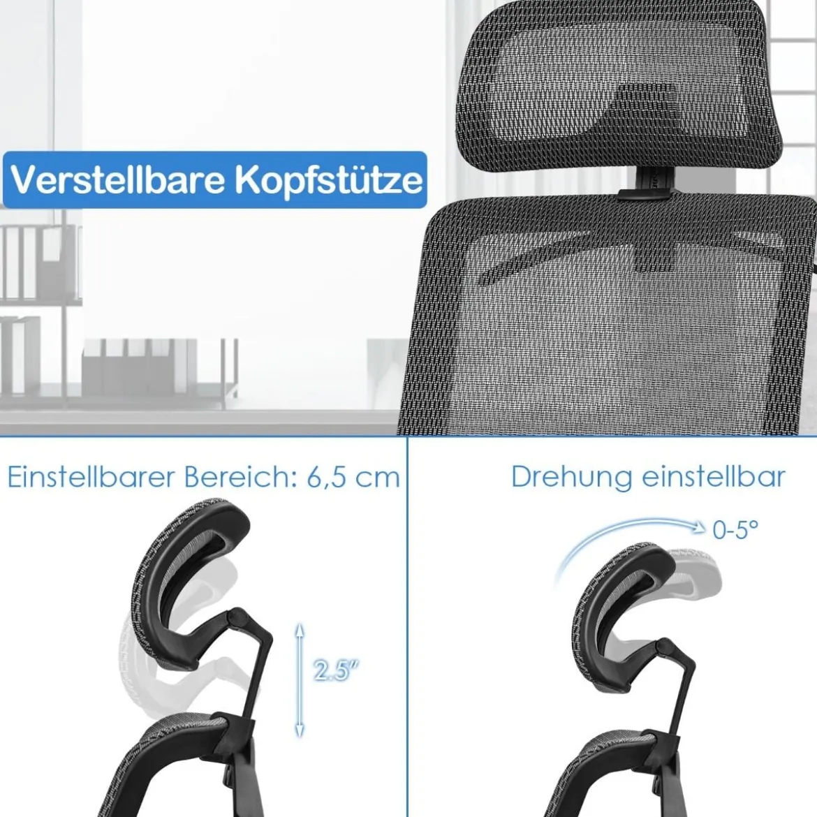 Ergonomischer Netz-Bürostuhl Computerstuhl Drehstuhl auf Rollen 68 x 68 x 114,5-124,5 cm Grau