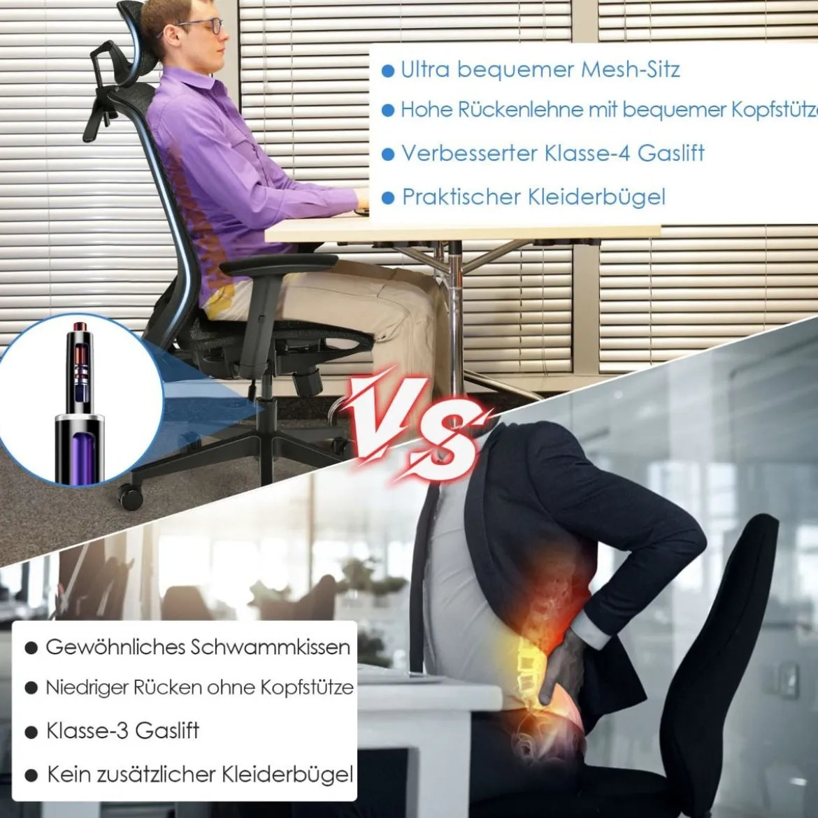 Ergonomischer Netz-Bürostuhl Computerstuhl Drehstuhl auf Rollen 68 x 68 x 114,5-124,5 cm Grau