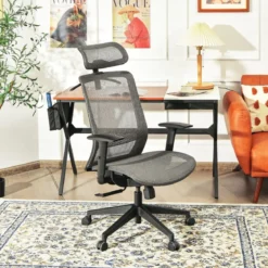 Ergonomischer Netz-Bürostuhl Computerstuhl Drehstuhl auf Rollen 68 x 68 x 114,5-124,5 cm Grau