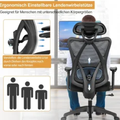 Ergonomischer Verstellbarer Drehstuhl Chefsessel mit Hoher Rückenlehne Schwarz