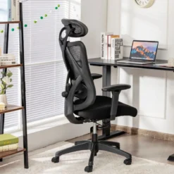 Ergonomischer Verstellbarer Drehstuhl Chefsessel mit Hoher Rückenlehne Schwarz