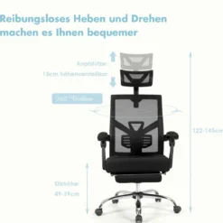 Ergonomischer Zurück Klappbarer Stuhl Computerstuhl Bürostuhl Höhenverstellbar Schwarz