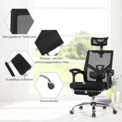 Ergonomischer Zurück Klappbarer Stuhl Computerstuhl Bürostuhl Höhenverstellbar Schwarz