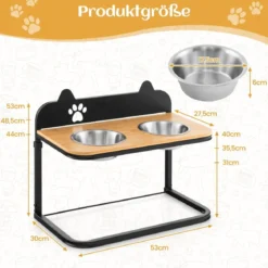 Erhöhte Fressnäpfe mit 2 Futter & Wassernäpfen aus Edelstahl & Marker 3-fach höhenverstellbare Schwarz