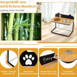 Erhöhte Fressnäpfe mit 2 Futter & Wassernäpfen aus Edelstahl & Marker 3-fach höhenverstellbare Schwarz