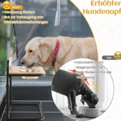Erhöhte Fressnäpfe mit 2 Futter & Wassernäpfen aus Edelstahl & Marker 3-fach höhenverstellbare Schwarz