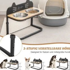 Erhöhte Futterstation für Katzen & kleine bis mittelgroße Hunde 3-fach höhenverstellbarer Napfständer