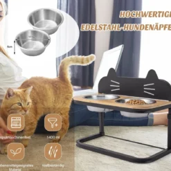 Erhöhte Futterstation für Katzen & kleine bis mittelgroße Hunde 3-fach höhenverstellbarer Napfständer