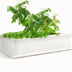 Erhöhter Outdoor Pflanzenkübel Gartenbeet Pflanzgefäß für Terrasse und Garten 122 x 60 x 30 cm Weiß