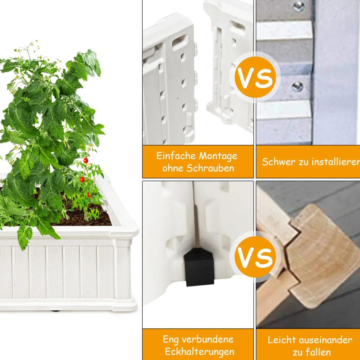 Erhöhter Outdoor Pflanzenkübel Gartenbeet Pflanzgefäß für Terrasse und Garten 122 x 60 x 30 cm Weiß