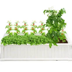 Erhöhter Outdoor Pflanzenkübel Gartenbeet Pflanzgefäß für Terrasse und Garten 122 x 60 x 30 cm Weiß