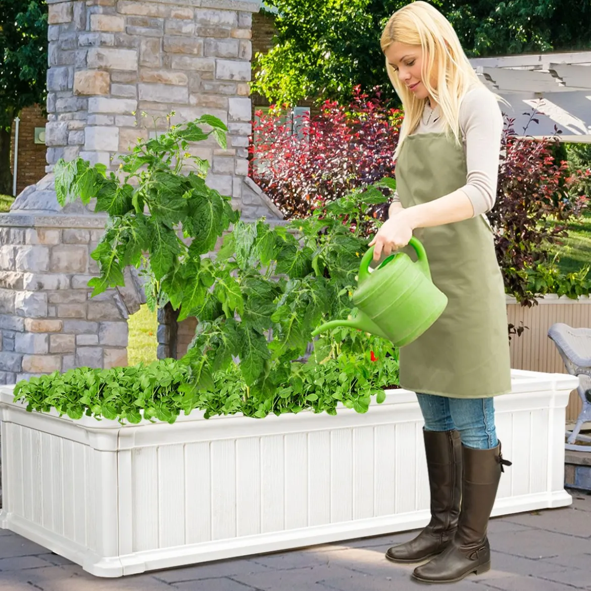 Erhöhter Outdoor Pflanzenkübel Gartenbeet Pflanzgefäß für Terrasse und Garten 122 x 60 x 30 cm Weiß