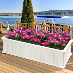 Erhöhter Outdoor Pflanzenkübel Gartenbeet Pflanzgefäß für Terrasse und Garten 122 x 60 x 30 cm Weiß