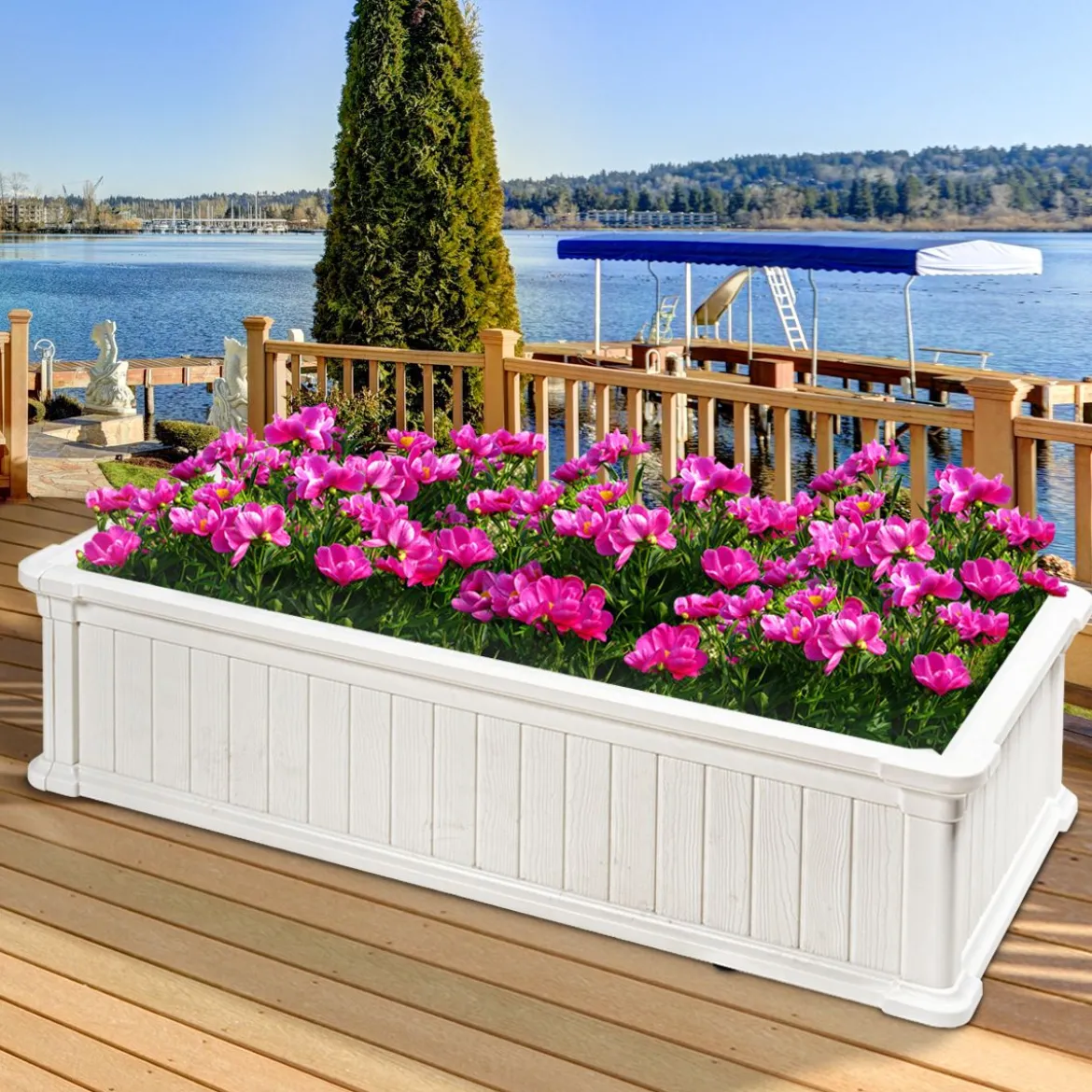 Erhöhter Outdoor Pflanzenkübel Gartenbeet Pflanzgefäß für Terrasse und Garten 122 x 60 x 30 cm Weiß