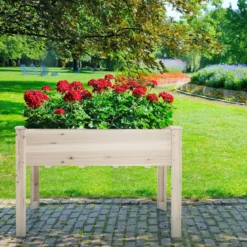 Erhöhter Pflanzkasten aus Holz mit Bodenauskleidung und großem Fassungsvermögen 121,5 x 60,5 x 81,5 cm Holzfarbe