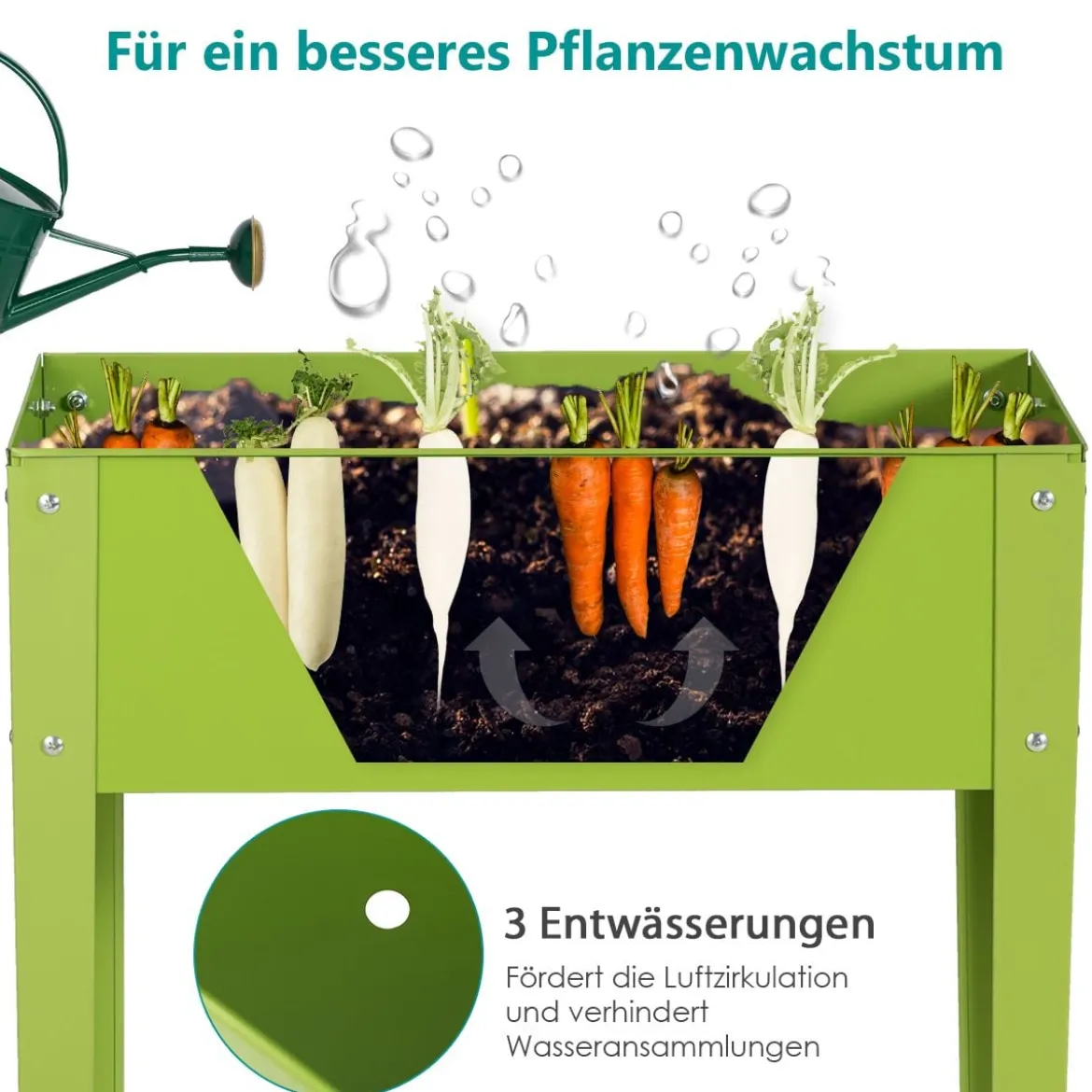 Erhöhter Pflanzkasten Metall-Hochbeet mit reichlich Pflanzfläche Pflanzkasten mit 2 Drainagelöchern 60 x 30 x 80cm