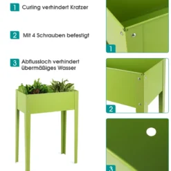 Erhöhter Pflanzkasten Metall-Hochbeet mit reichlich Pflanzfläche Pflanzkasten mit 2 Drainagelöchern 60 x 30 x 80cm