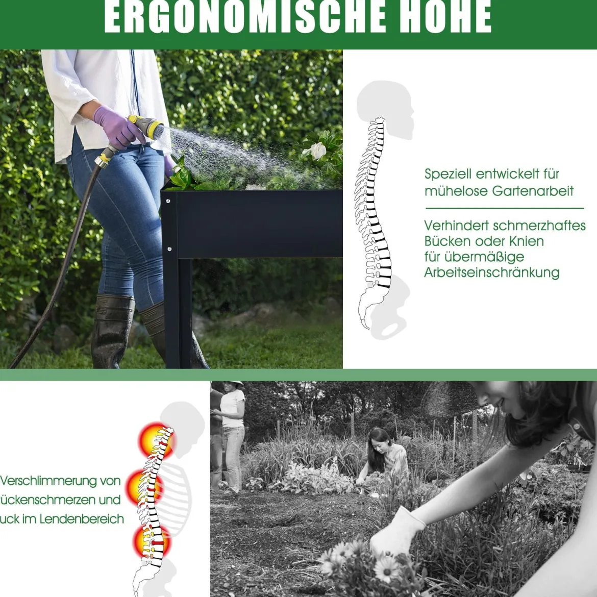 Erhöhter Pflanzkasten mit 2 Drainagelöchern Metall Hochbeet Pflanzkasten Grau