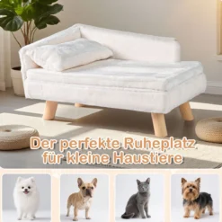 Erhöhtes Haustierbett für mittelgroße & kleine Haustiere Hundesofa mit abnehmbarem gepolstertem Kissen & Kopfkissen Weiß