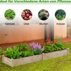 Erhöhtes Holzbeet Outdoor-Holzpflanzkasten für Gemüse 240 x 60 x 25 cm Natur