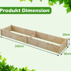 Erhöhtes Holzbeet Outdoor-Holzpflanzkasten für Gemüse 240 x 60 x 25 cm Natur