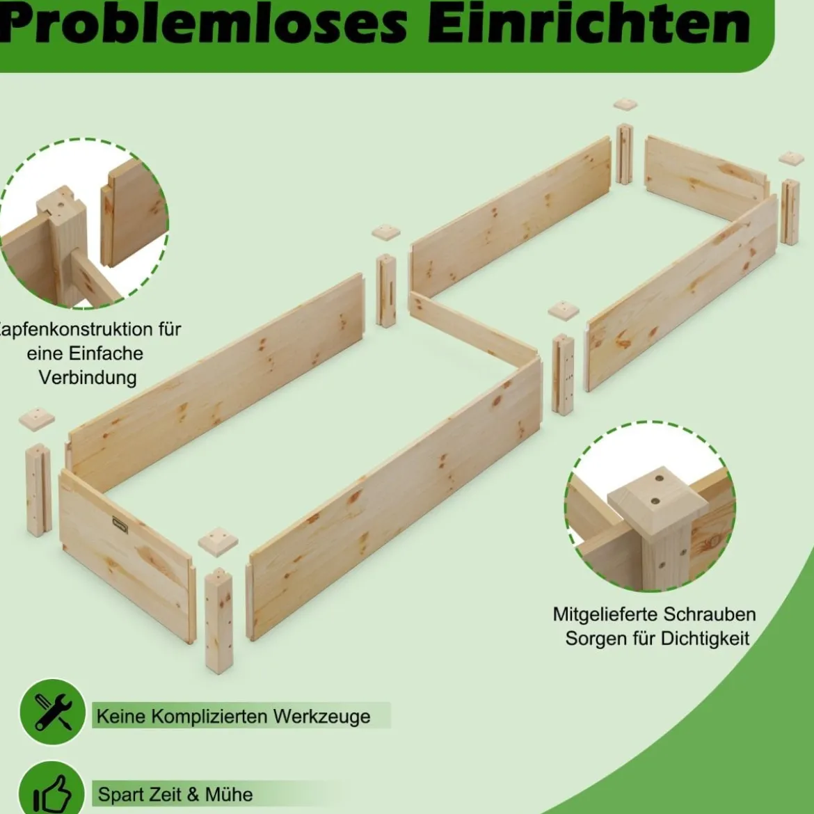 Erhöhtes Holzbeet Outdoor-Holzpflanzkasten für Gemüse 240 x 60 x 25 cm Natur