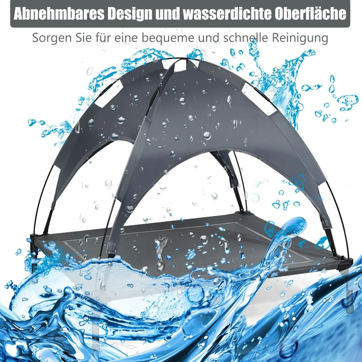 Erhöhtes Hundebett mit abnehmbarer Überdachung Haustierbett 90 x 81 x 86 cm Grau