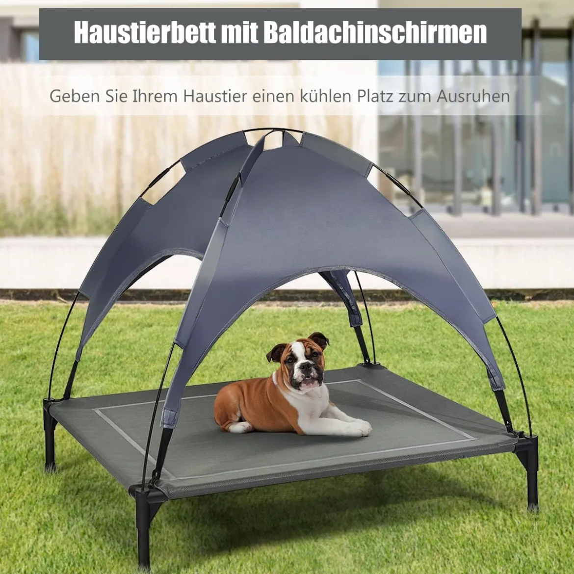 Erhöhtes Hundebett mit abnehmbarer Überdachung Haustierbett 90 x 81 x 86 cm Grau